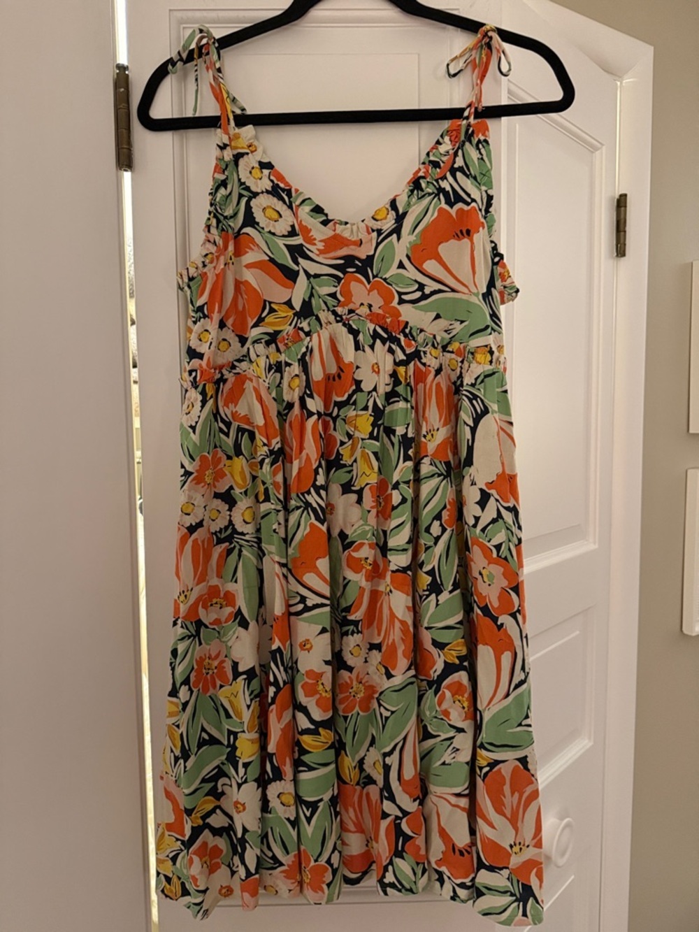 Patrons of Peace Malibu Floral Dress Orange Green Tie Shoulder Boho Mini EUC - Picture 5 of 7